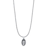 Oval Virgin Mary Pendant Oxidized Rope Chain Necklace 925 Sterling Silver