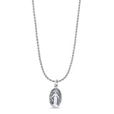 Oval Virgin Mary Pendant Oxidized Rope Chain Necklace 925 Sterling Silver