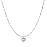 Double Heart Pendant Oxidized Box Chain Necklace 925 Sterling Silver