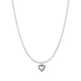 Double Heart Pendant Oxidized Bead Chain Necklace 925 Sterling Silver