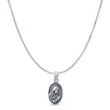 Virgin Mary Pendant Oxidized Box Chain Necklace 925 Sterling Silver