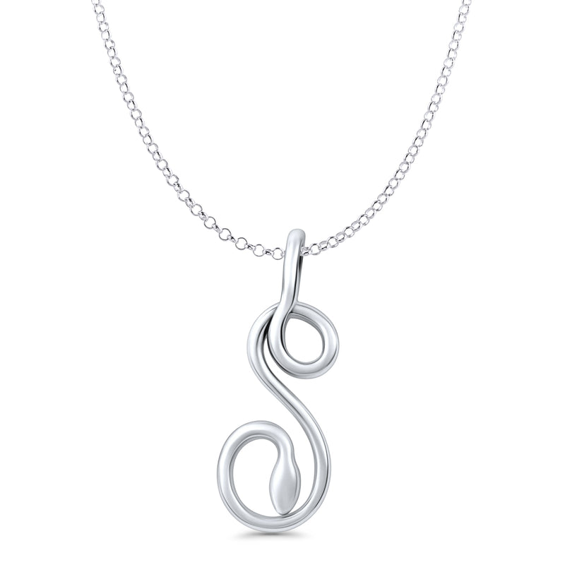 Oxidized snake pendant on 925 sterling silver rolo chain necklace