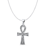 Ankh Cross Pendant Oxidized Cable Chain Necklace 925 Sterling Silver