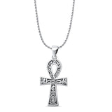 Ankh Cross Pendant Oxidized Rope Chain Necklace 925 Sterling Silver