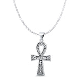 Ankh Cross Pendant Oxidized Rolo Chain Necklace 925 Sterling Silver