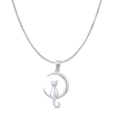 Crescent Moon Cat Pendant Necklace