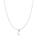 Crescent Moon Pendant Oxidized Cable Chain Necklace 925 Sterling Silver