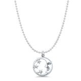 Celestial Moon Star Pendant Oxidized Bead Chain Necklace 925 Sterling Silver