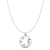 Celestial Moon Star Pendant Oxidized Cable Chain Necklace 925 Sterling Silver