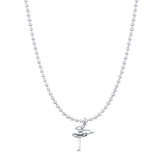 Ballet Dancer Pendant Oxidized Bead Chain Necklace 925 Sterling Silver