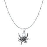 Octopus Pendant Oxidized Box Chain Necklace 925 Sterling Silver