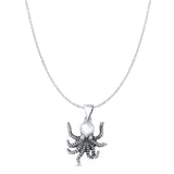 Octopus Pendant Oxidized Cable Chain Necklace 925 Sterling Silver