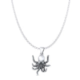 Octopus Pendant Oxidized Rolo Chain Necklace 925 Sterling Silver