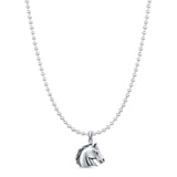 Horse Head Pendant Oxidized Bead Chain Necklace 925 Sterling Silver