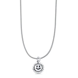 Smiley Face Flower Pendant Oxidized Snake Chain Necklace 925 Sterling Silver