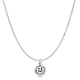 Smiley Face Flower Pendant Oxidized Box Chain Necklace 925 Sterling Silver