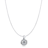 Smiley Face Flower Pendant Oxidized Cable Chain Necklace 925 Sterling Silver