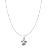 Sea Turtle Pendant Oxidized Cable Chain Necklace 925 Sterling Silver