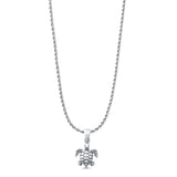 Sea Turtle Pendant Oxidized Rope Chain Necklace 925 Sterling Silver