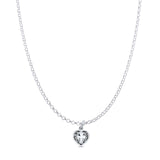 Filigree Cross Heart Pendant Oxidized Rolo Chain Necklace 925 Sterling Silver