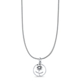 Daisy Flower Pendant Oxidized Snake Chain Necklace 925 Sterling Silver