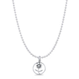 Daisy Flower Pendant Oxidized Bead Chain Necklace 925 Sterling Silver