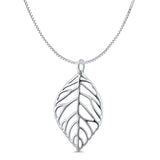 Leaf Pendant Oxidized Box Chain Necklace 925 Sterling Silver