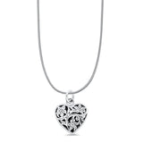 Heart Flower Pendant Oxidized Snake Chain Necklace 925 Sterling Silver