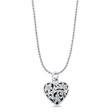 Heart Flower Pendant Oxidized Rope Chain Necklace 925 Sterling Silver