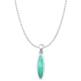 Oval Turquoise Pendant Bead Chain Necklace Oxidized 925 Sterling Silver