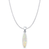 Oval Lab Created White Opal Pendant Bead Chain Necklace Oxidized 925 Sterling Silver