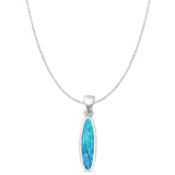 Oval Lab Created Blue Opal Pendant Cable Chain Necklace Oxidized 925 Sterling Silver
