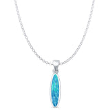 Oval Lab Created Blue Opal Pendant Rolo Chain Necklace Oxidized 925 Sterling Silver