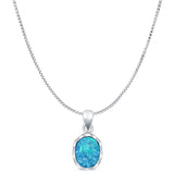 Oval Lab Opal Solitaire Pendant Necklace