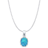 Oval Lab Opal Solitaire Pendant Necklace