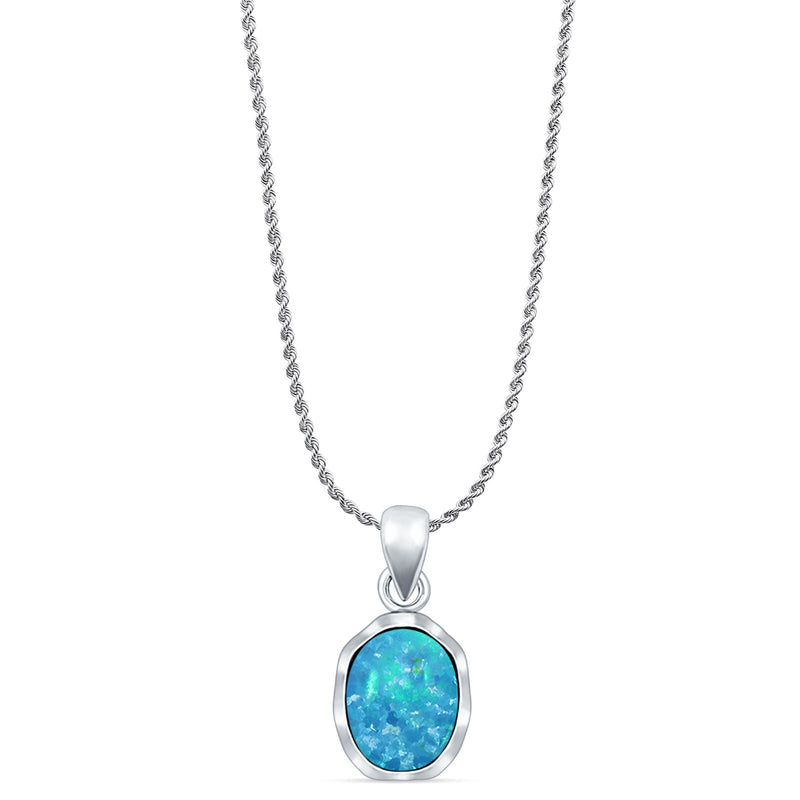 Oval Lab Opal Solitaire Pendant Necklace