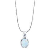 Oval Lab Opal Solitaire Pendant Necklace