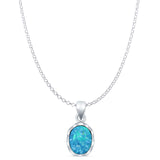 Oval Lab Opal Solitaire Pendant Necklace