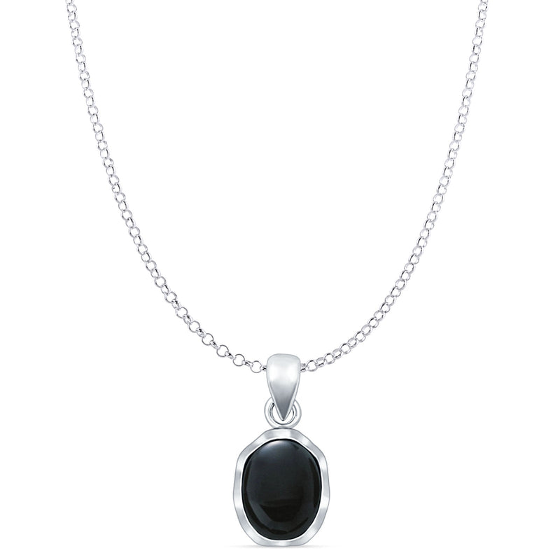 Oval Black Onyx Solitaire Pendant Necklace