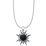 Round Black Onyx Sun Pendant Snake Chain Necklace Oxidized 925 Sterling Silver