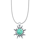 Round Turquoise Sun Pendant Snake Chain Necklace Oxidized 925 Sterling Silver