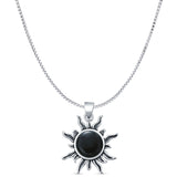 Round Black Onyx Sun Pendant Box Chain Necklace Oxidized 925 Sterling Silver