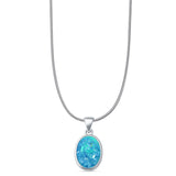 Oval Lab Opal Solitaire Pendant Necklace