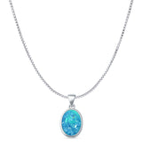 Oval Lab Created Blue Opal Solitaire Pendant Box Chain Necklace 925 Sterling Silver