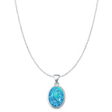 Oval Lab Opal Solitaire Pendant Necklace
