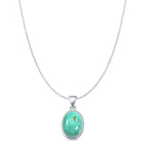 Oval Turquoise Solitaire Pendant Cable Chain Necklace 925 Sterling Silver