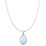 Oval Lab Opal Solitaire Pendant Necklace