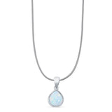 Pear Lab Created White Opal Solitaire Pendant Oxidized Snake Chain Necklace 925 Sterling Silver