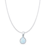 Pear Lab Created White Opal Solitaire Pendant Oxidized Rolo Chain Necklace 925 Sterling Silver