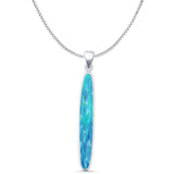 Oval Lab Created Blue Opal Stick Pendant Oxidized Box Chain Necklace 925 Sterling Silver